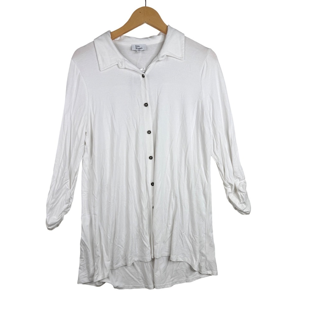 New Kim Rogers Button Down Long Sleeve Tunic size Medium White